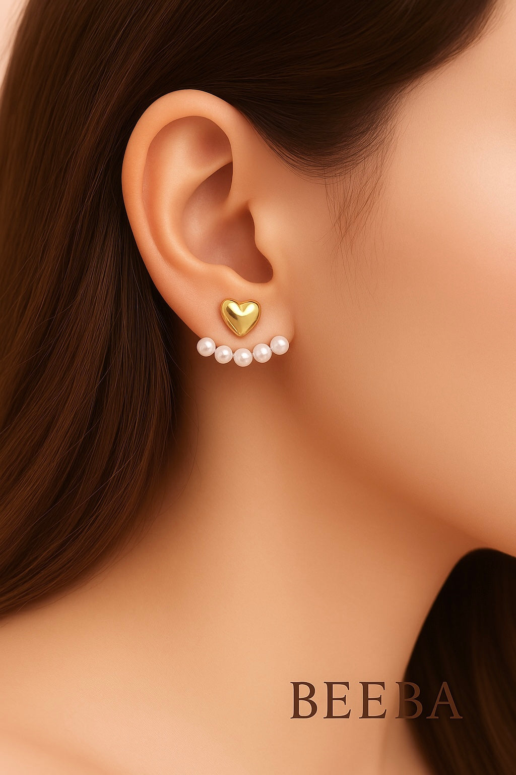 Golden heart pearl earring