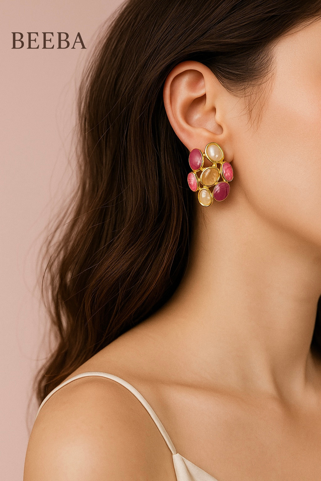 Bloome royal pink cluster earrings