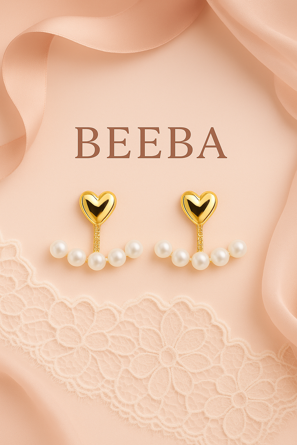 Golden heart pearl earring