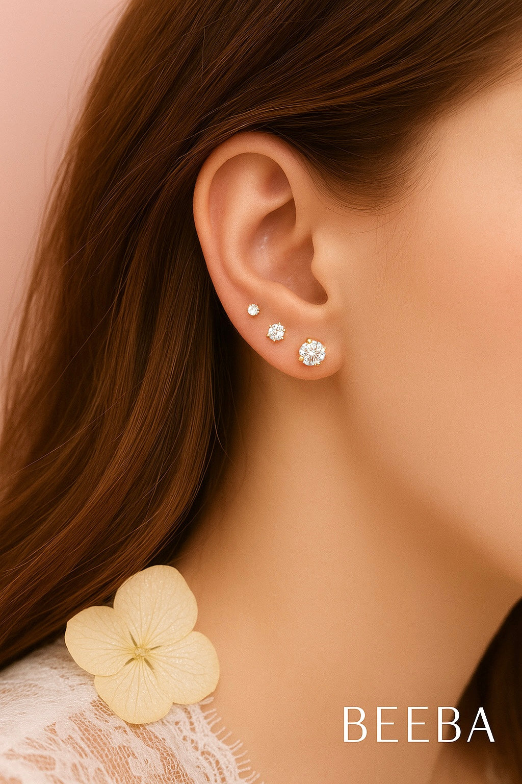 Triple stone studs set